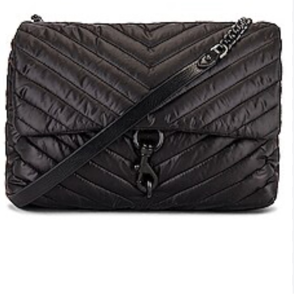 Rebecca Minkoff Edie Nylon Flap Mini Shoulder Bag in Black Shellac